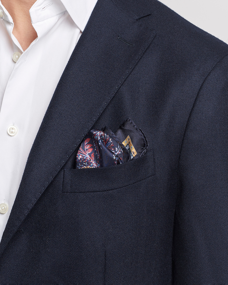 Homme | Etro Printed Silk Pocket Square Navy | Etro | Printed Silk Pocket Square Navy
