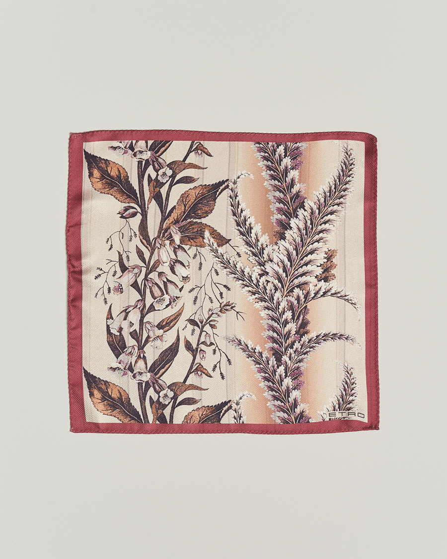 Homme | Etro Printed Silk Pocket Square Beige/Burgundy | Etro | Printed Silk Pocket Square Beige/Burgundy