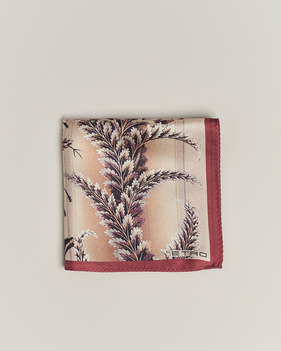 Homme | Etro Printed Silk Pocket Square Beige/Burgundy | Etro | Printed Silk Pocket Square Beige/Burgundy
