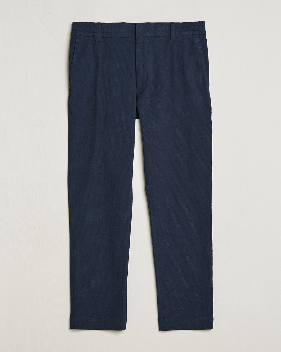Homme | Pantalons | NN07 | Billie Seersucker Drawstring Trousers Navy Blue
