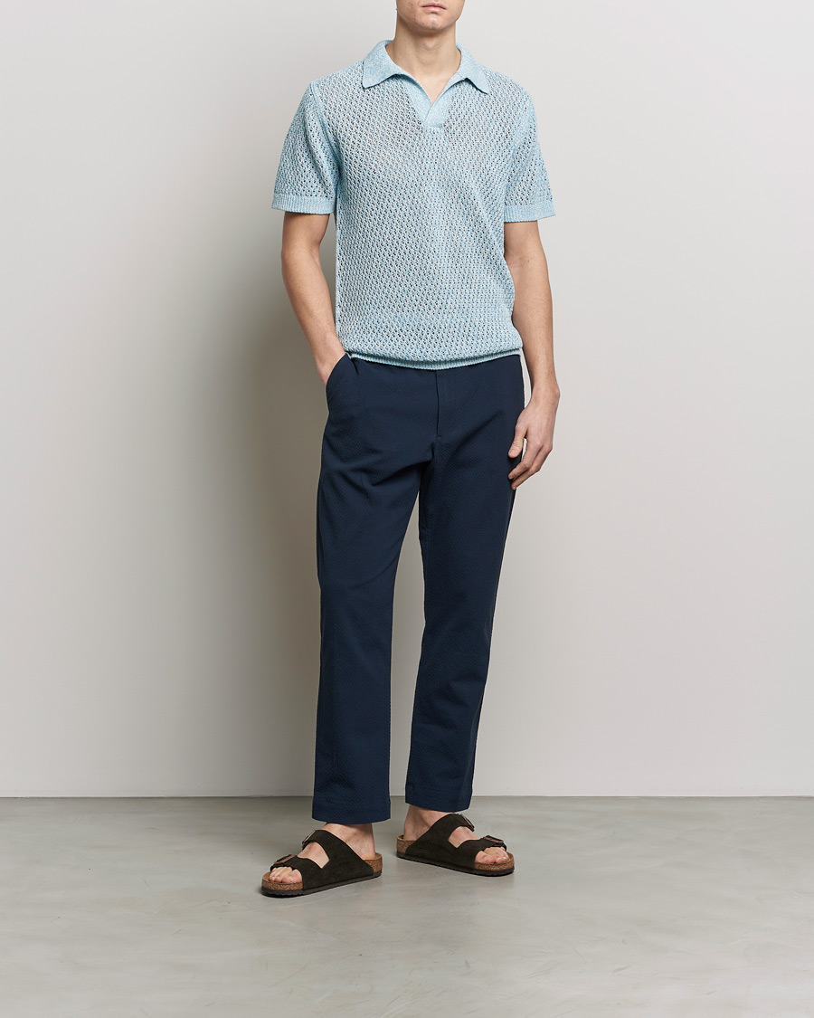 Homme | Pantalons | NN07 | Billie Seersucker Drawstring Trousers Navy Blue