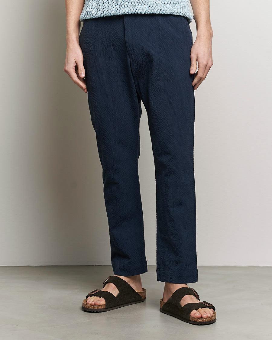 Homme | Vêtements | NN07 | Billie Seersucker Drawstring Trousers Navy Blue