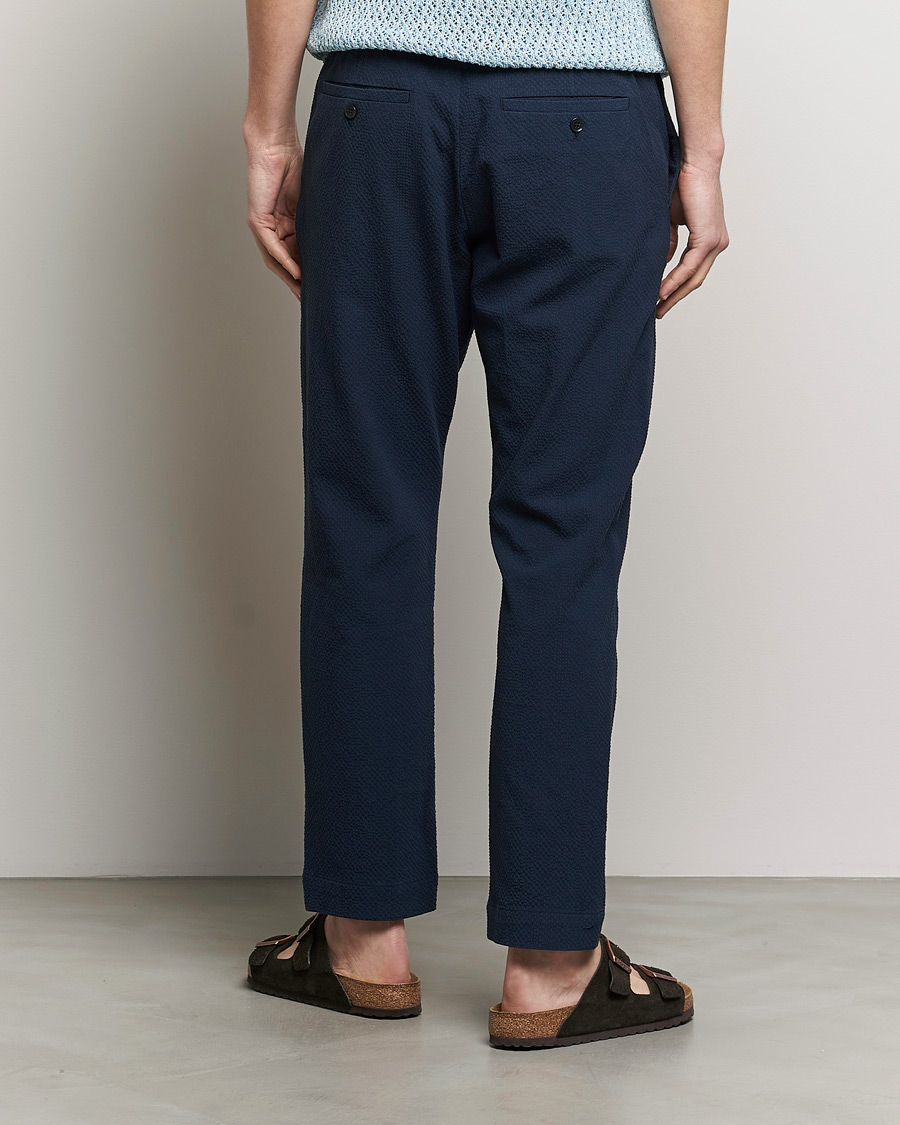 Homme | Pantalons | NN07 | Billie Seersucker Drawstring Trousers Navy Blue