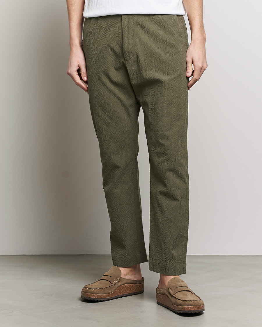 Homme | Pantalons À Cordon | NN07 | Billie Seersucker Drawstring Trousers Capers Green