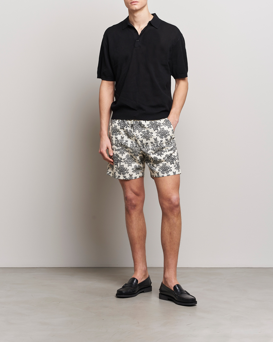 Homme | Shorts | NN07 | Gregor Printed Drawstring Shorts Off White/Black
