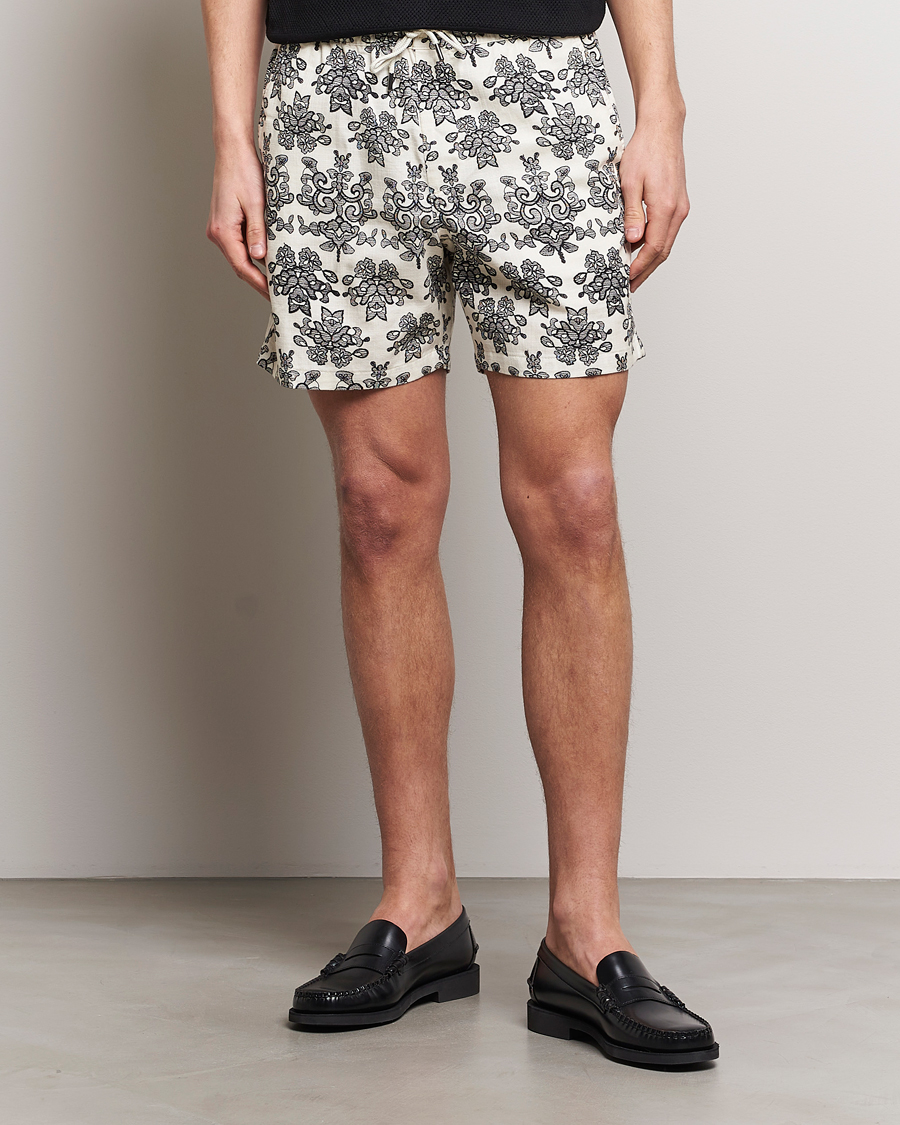 Homme | Shorts | NN07 | Gregor Printed Drawstring Shorts Off White/Black