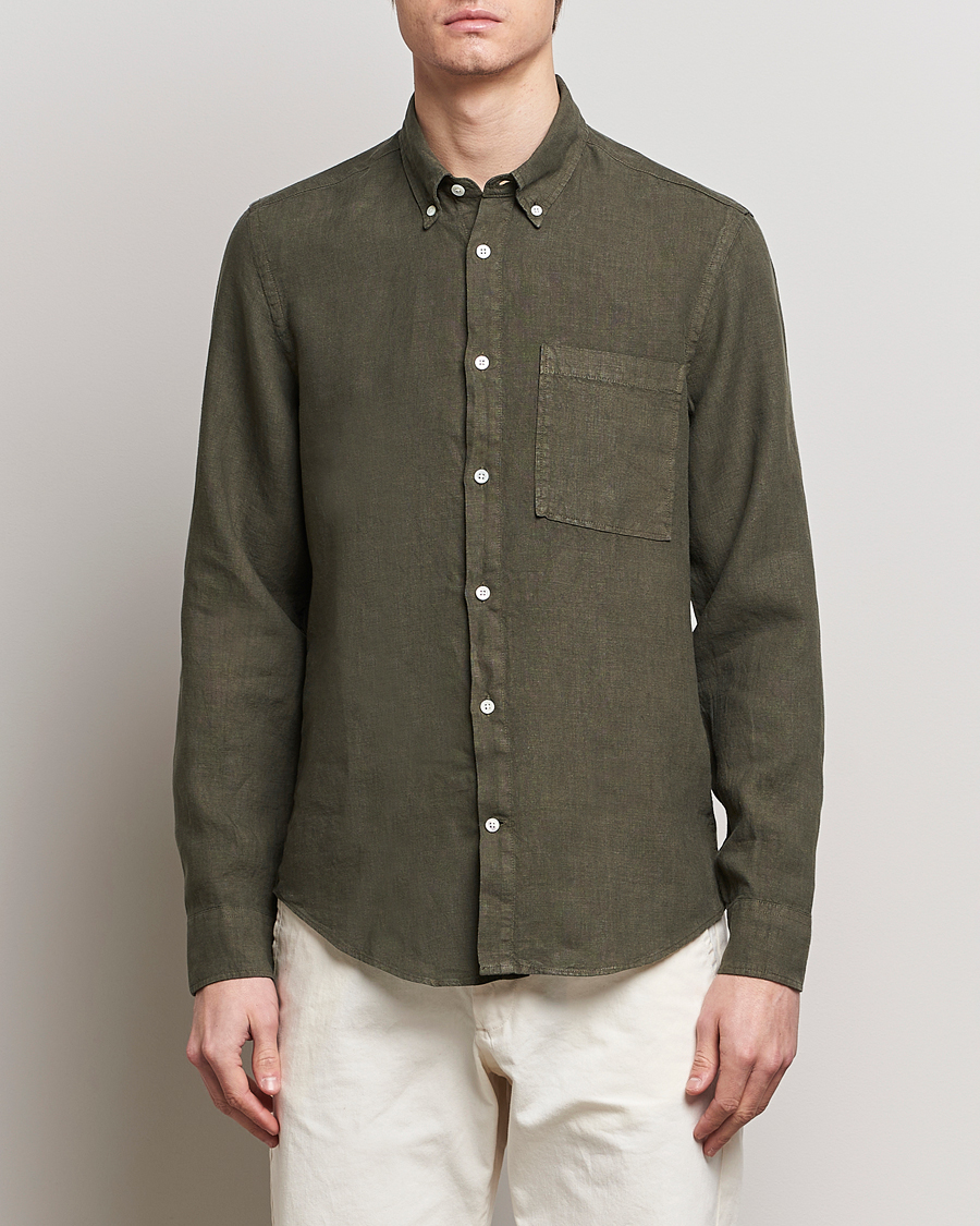 Homme | Chemises En Lin | NN07 | Arne Linen Shirt Capers Green