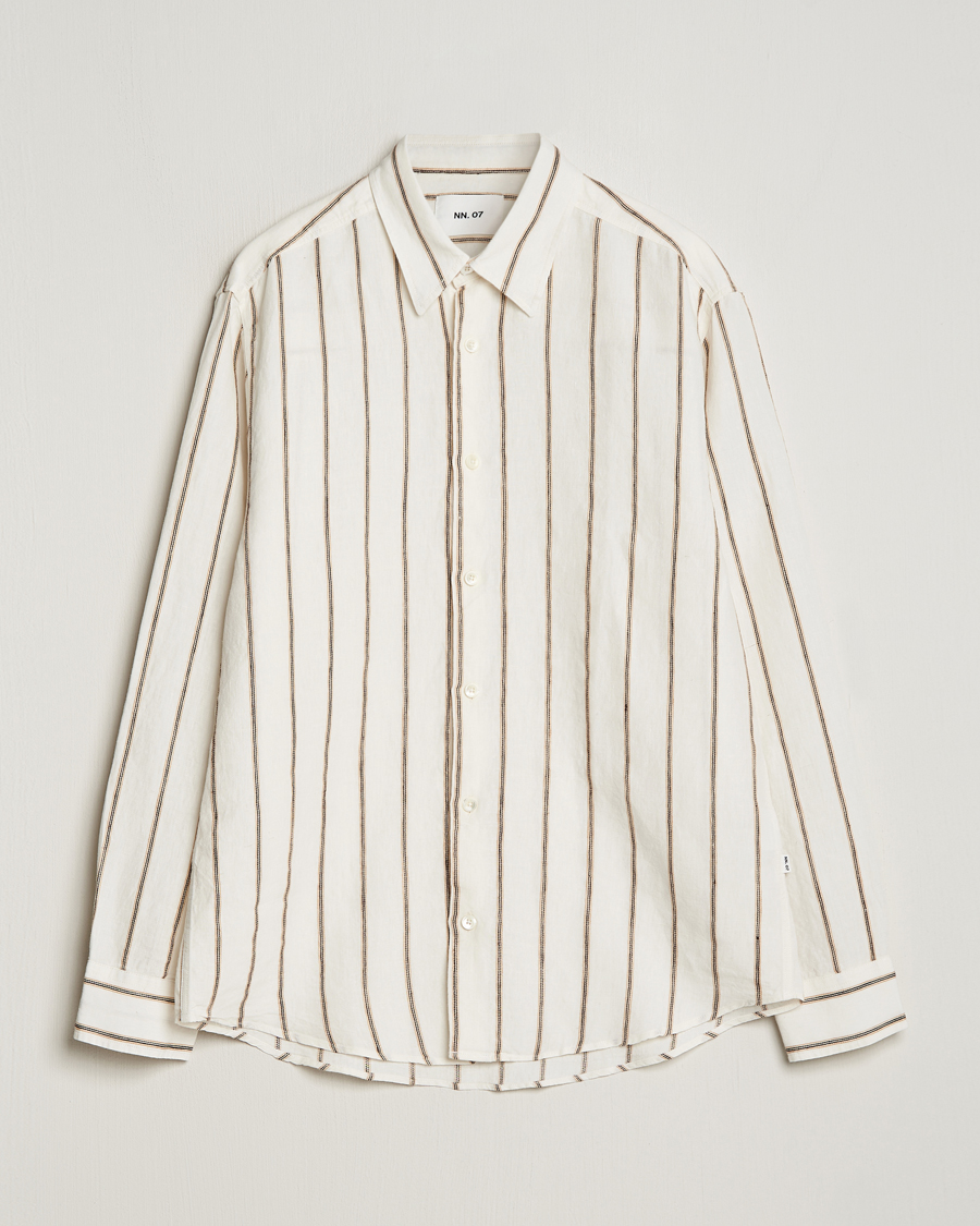 Homme | Chemises | NN07 | Quinsy Striped Linen Shirt Ecru Multi