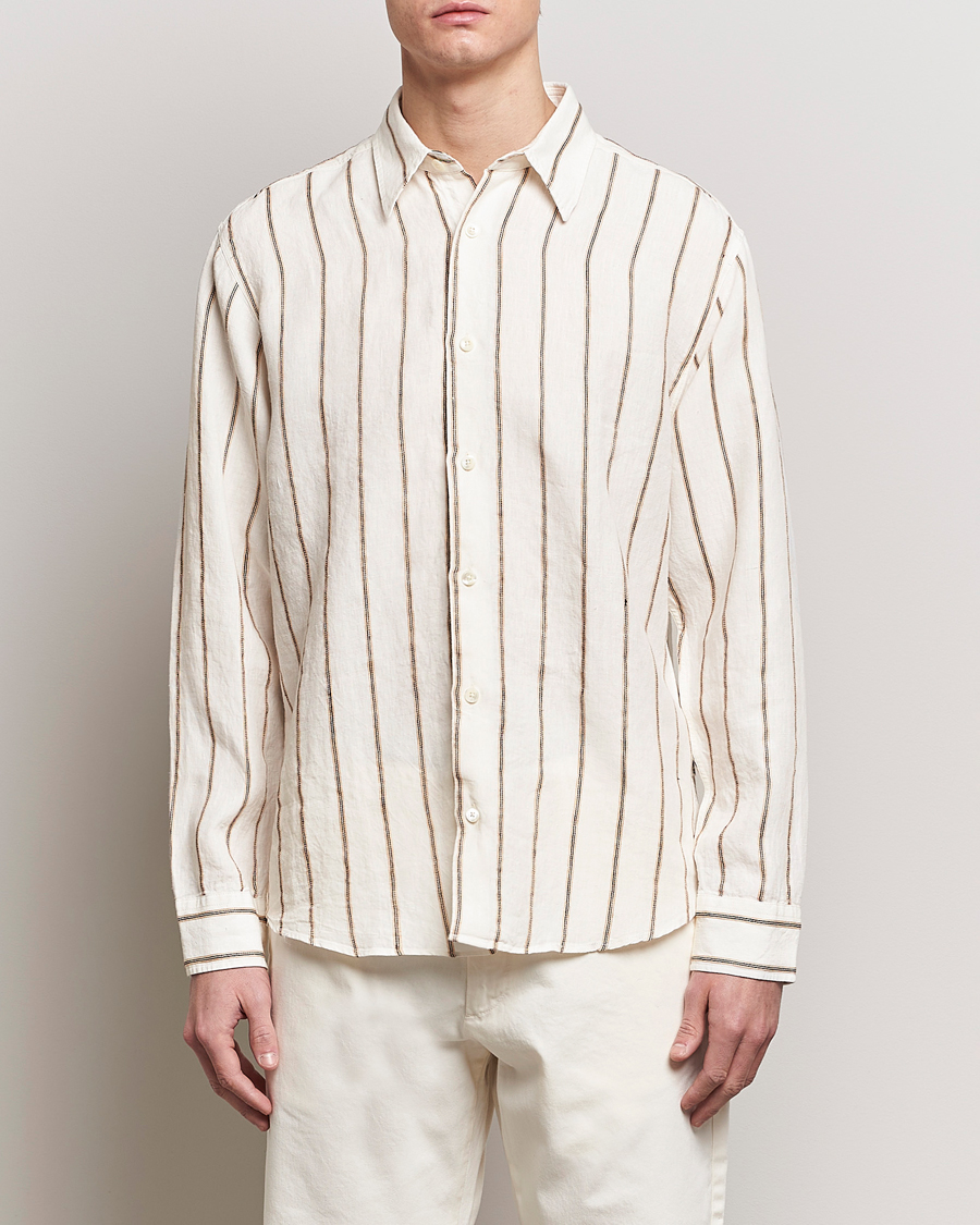 Homme | Chemises En Lin | NN07 | Quinsy Striped Linen Shirt Ecru Multi