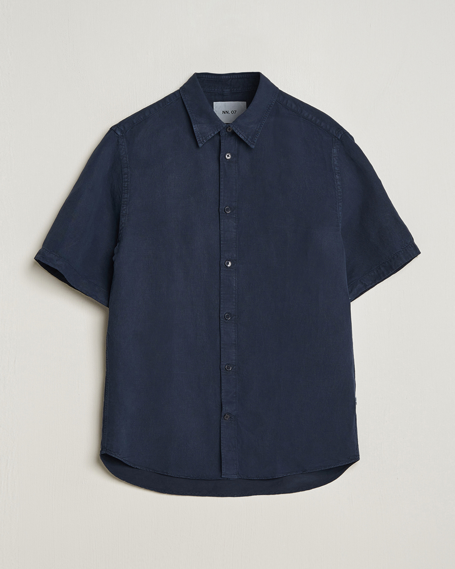 Homme | Chemises | NN07 | Arne Tencel/Linen Short Sleeve Shirt Navy Blue
