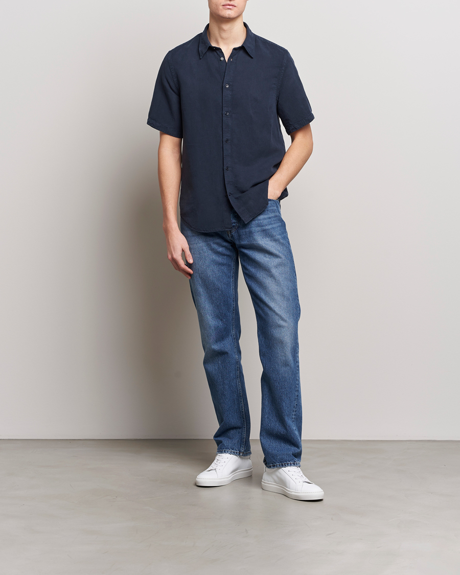 Homme | Chemises | NN07 | Arne Tencel/Linen Short Sleeve Shirt Navy Blue