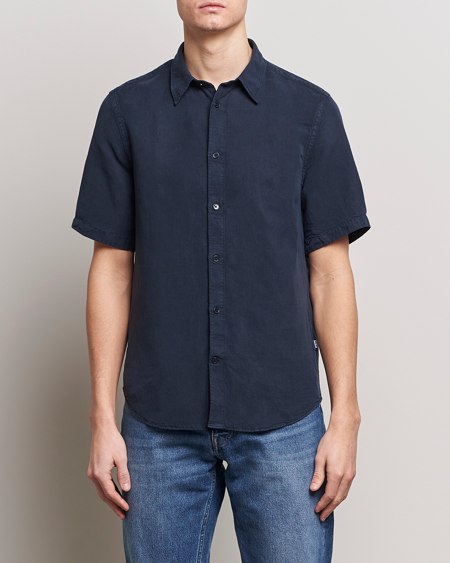Homme |  | NN07 | Arne Tencel/Linen Short Sleeve Shirt Navy Blue