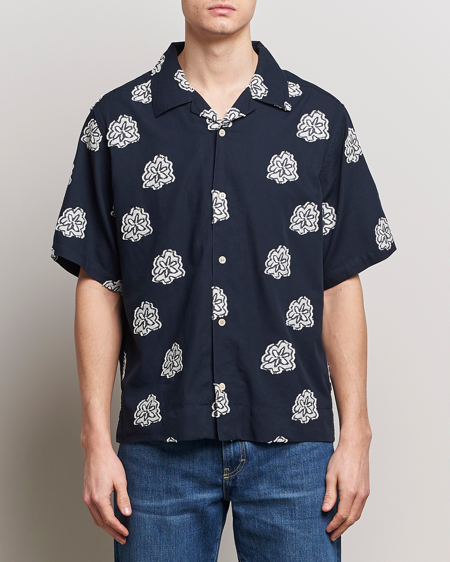 Homme | Chemises | NN07 | Leo Printed Short Sleeve Shirt Navy Blue