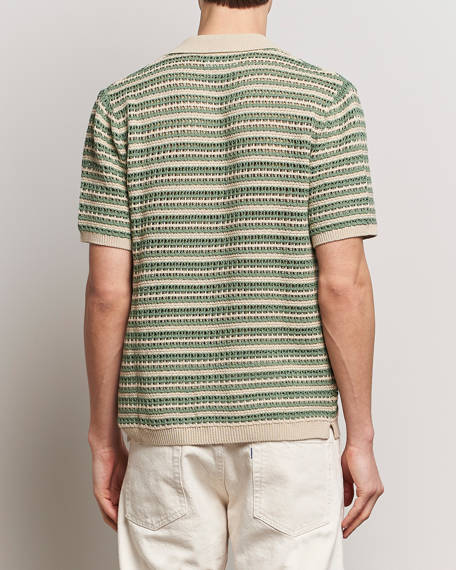 Homme | Chemises | NN07 | Henry Knitted Striped Short Shleeve Shirt Ecru/Green