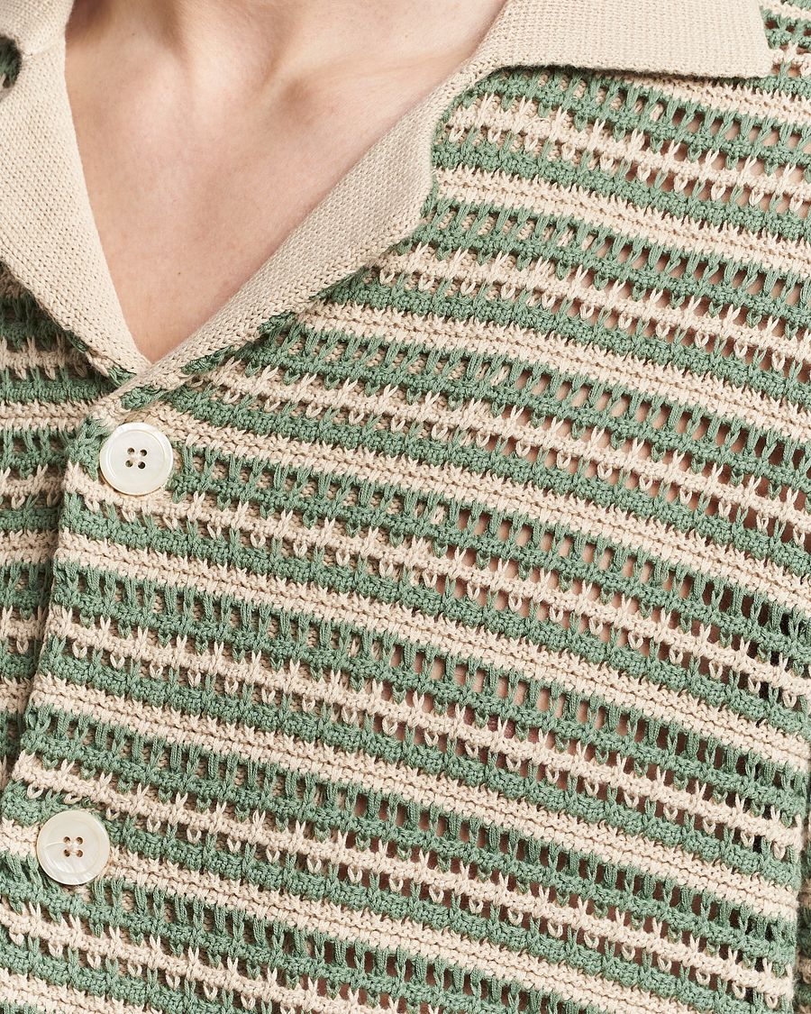 Homme | Chemises | NN07 | Henry Knitted Striped Short Shleeve Shirt Ecru/Green