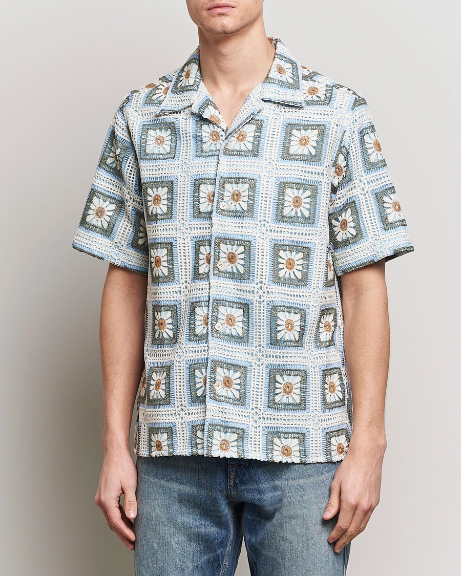 Homme | Chemises | NN07 | Julio Knitted Croche Flower Short Sleeve Shirt Multi