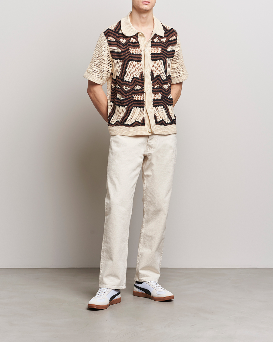 Homme | Chemises | NN07 | Nolan Croche Knitted Short Sleeve Shirt Ecru