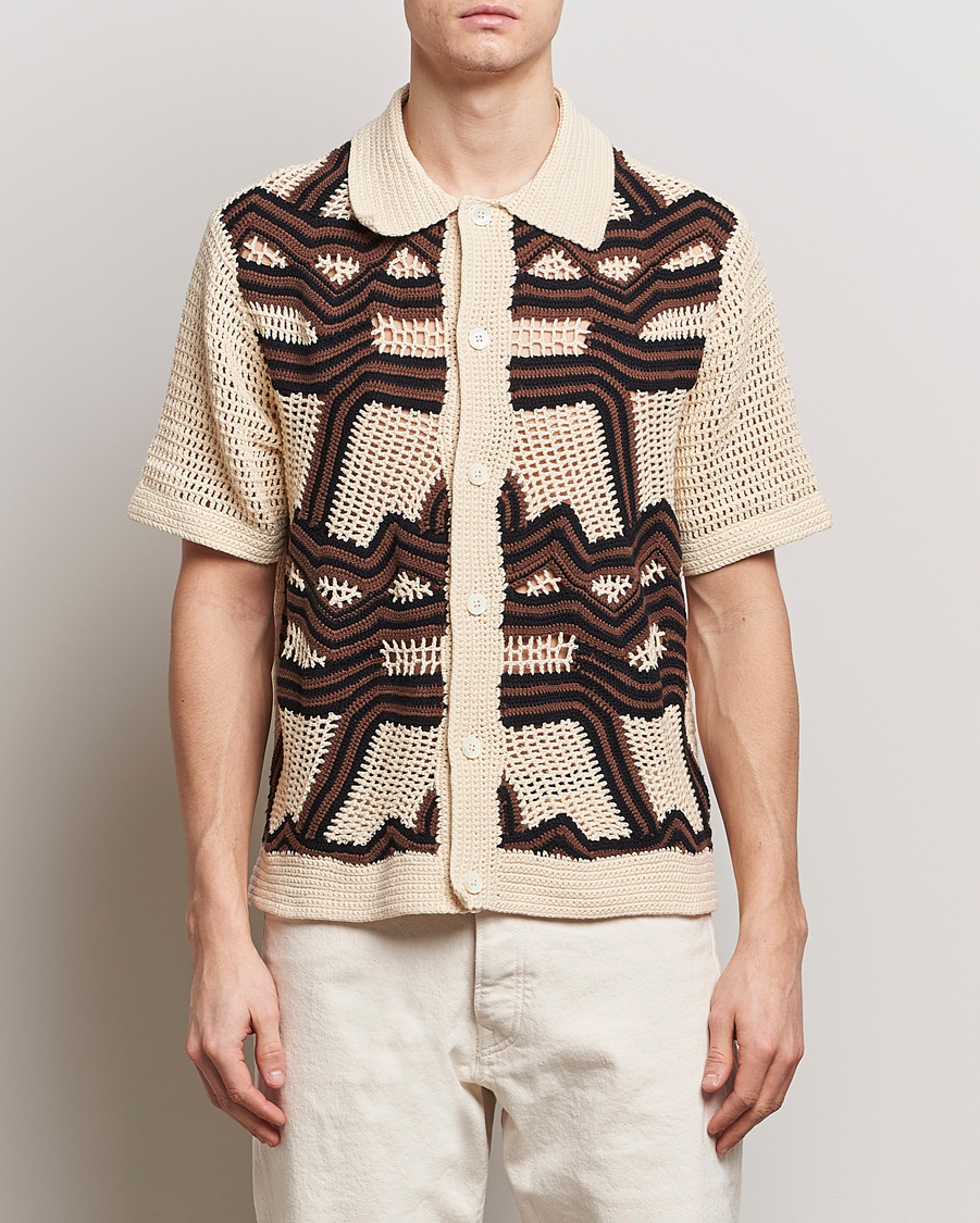 Homme | Chemises | NN07 | Nolan Croche Knitted Short Sleeve Shirt Ecru