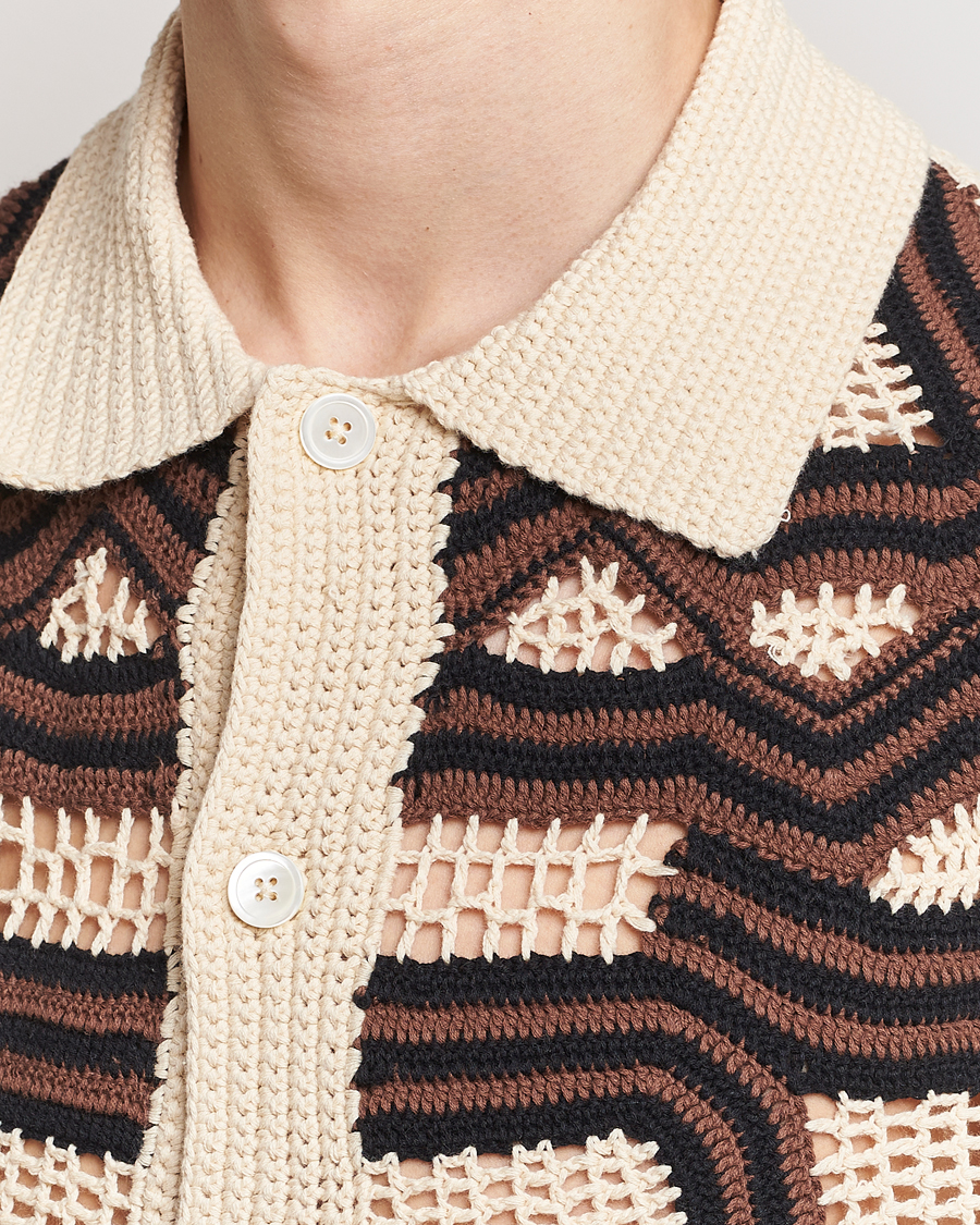 Homme | Chemises | NN07 | Nolan Croche Knitted Short Sleeve Shirt Ecru