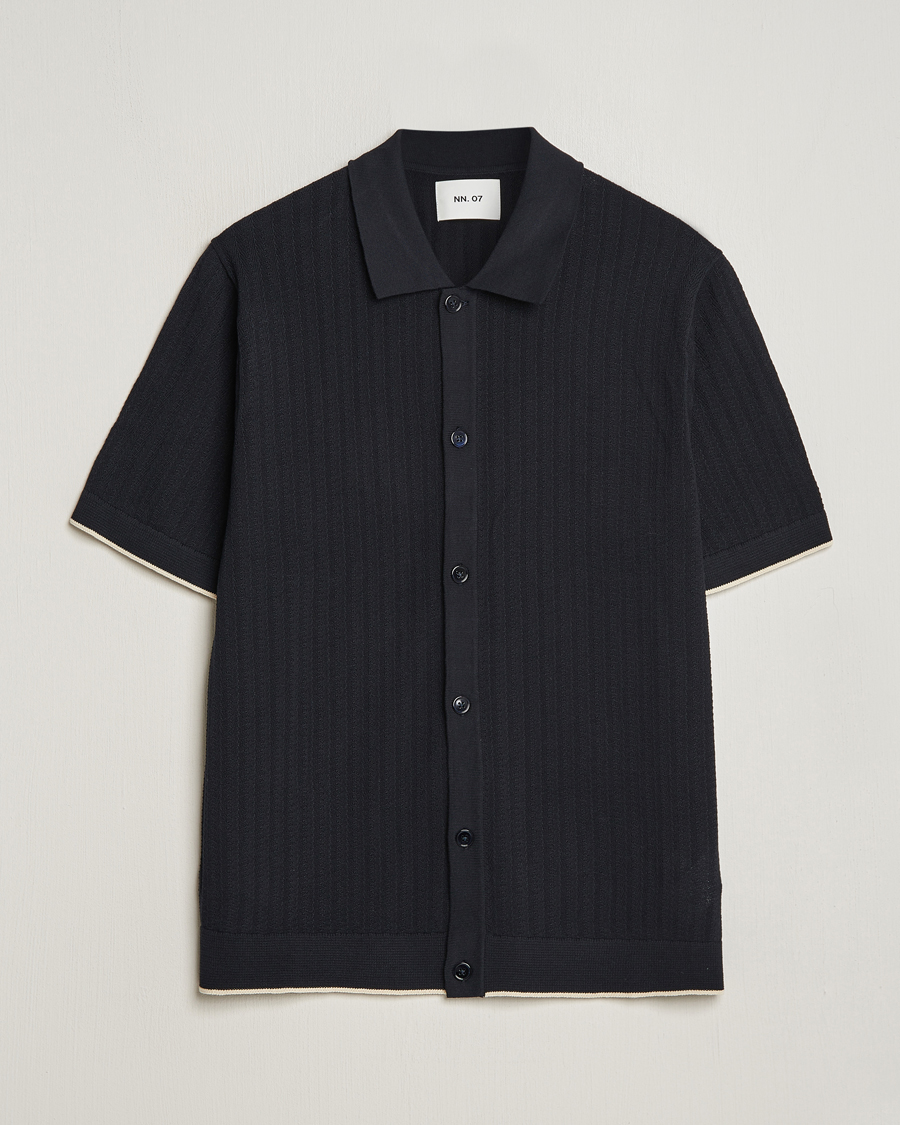 Homme | Chemises | NN07 | Nalo Structured Knitted Short Sleeve Shirt Navy Blue