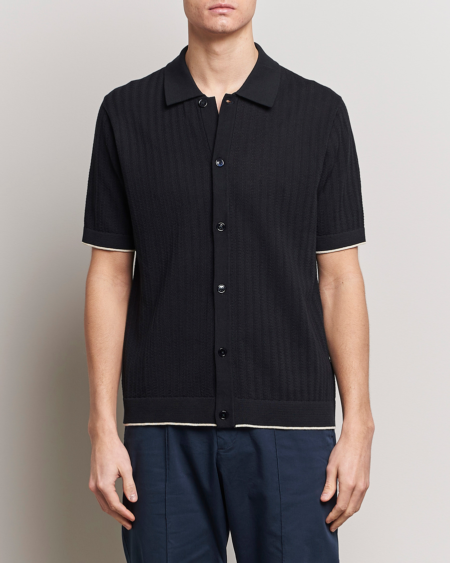 Homme | Chemises À Manches Courtes | NN07 | Nalo Structured Knitted Short Sleeve Shirt Navy Blue