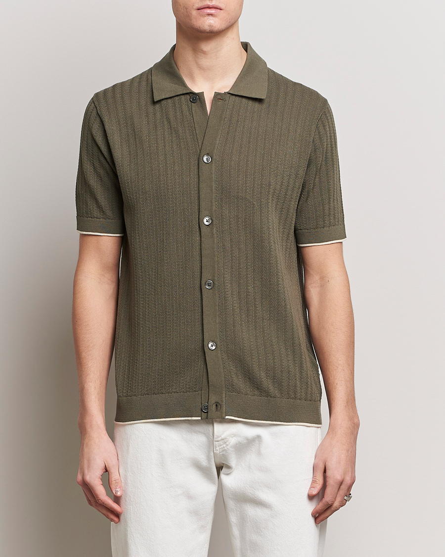 Homme | Chemises À Manches Courtes | NN07 | Nalo Structured Knitted Short Sleeve Shirt Green