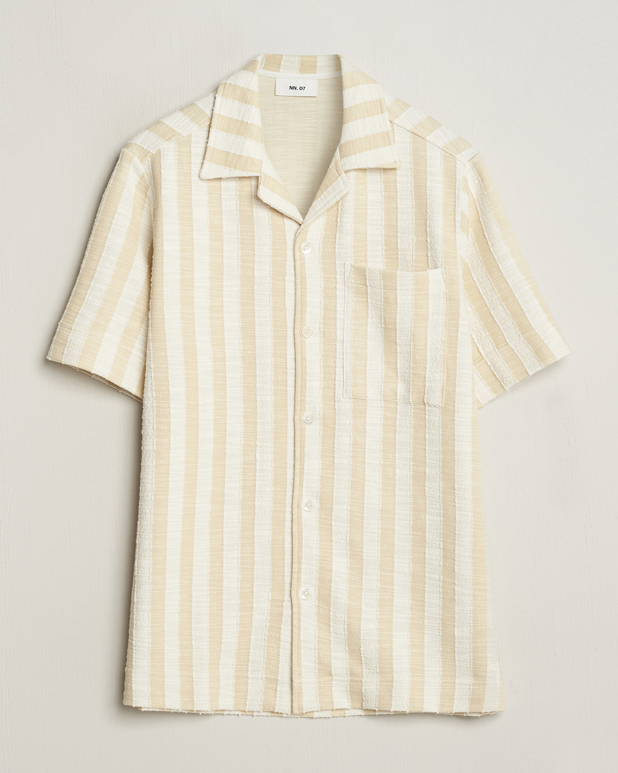 Homme | Chemises | NN07 | Julio Striped Short Sleeve Shirt Khaki/White