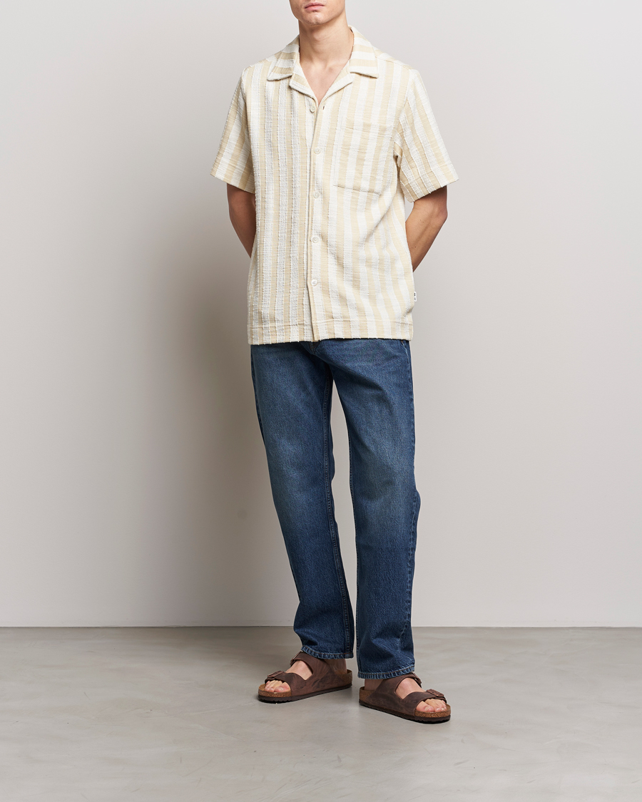 Homme | Chemises | NN07 | Julio Striped Short Sleeve Shirt Khaki/White