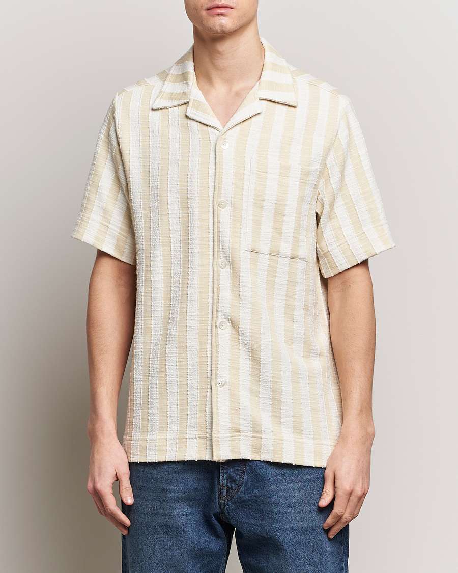 Homme | Chemises | NN07 | Julio Striped Short Sleeve Shirt Khaki/White
