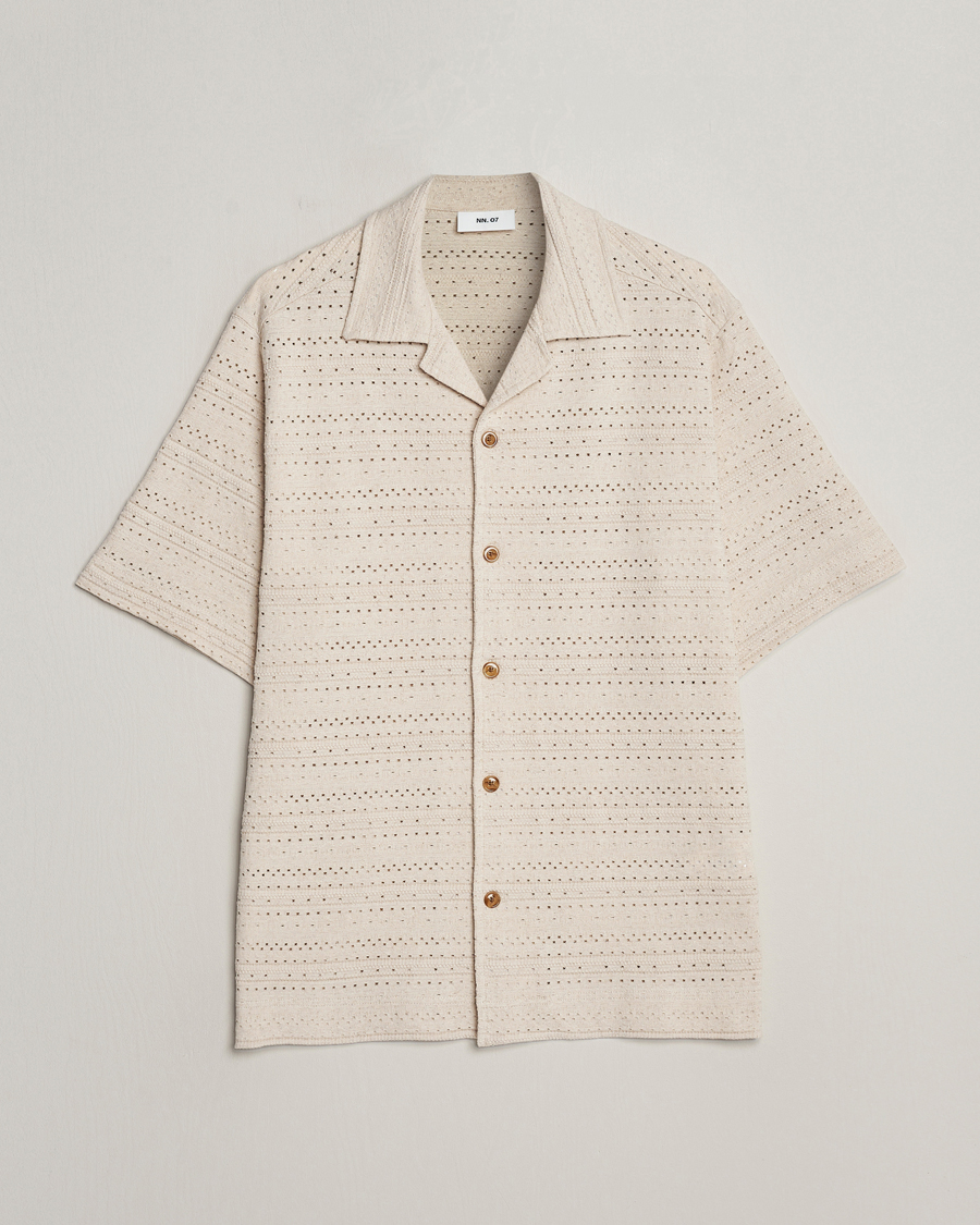 Homme | Chemises | NN07 | Julio Knitted Short Sleeve Shirt Ecru