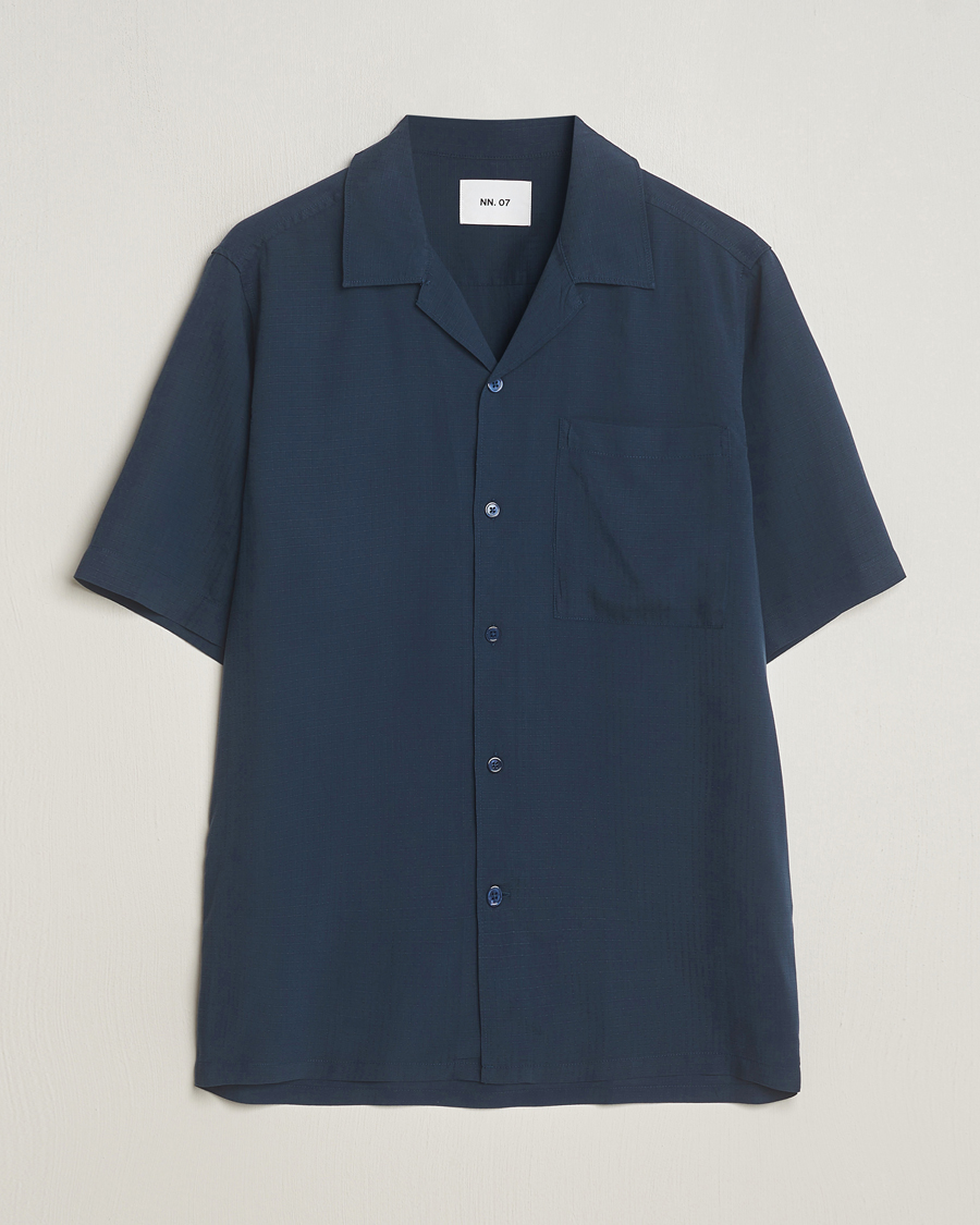Homme | Chemises | NN07 | Julio Ripstop Short Sleeve Shirt Navy Blue