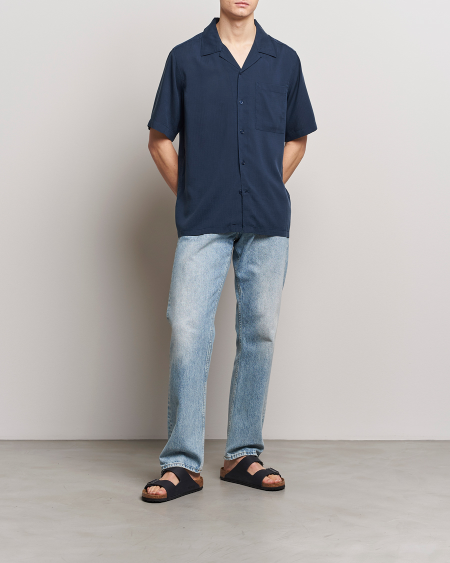 Homme | Chemises | NN07 | Julio Ripstop Short Sleeve Shirt Navy Blue