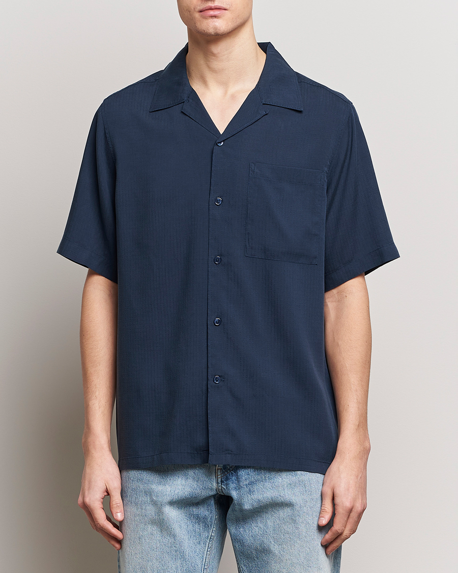 Homme | Chemises | NN07 | Julio Ripstop Short Sleeve Shirt Navy Blue
