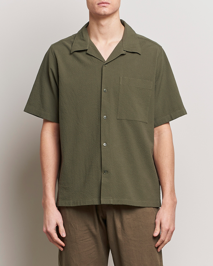 Homme | Chemises | NN07 | Julio Seersucker Short Sleeve Shirt Capers Green