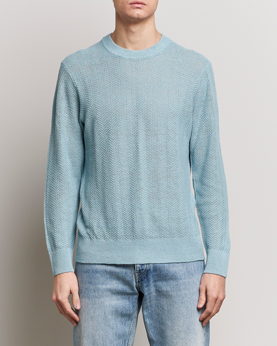 Homme | Soldes | NN07 | Jaden Knitted Linen Crew Neck Sweater Winter Sky 