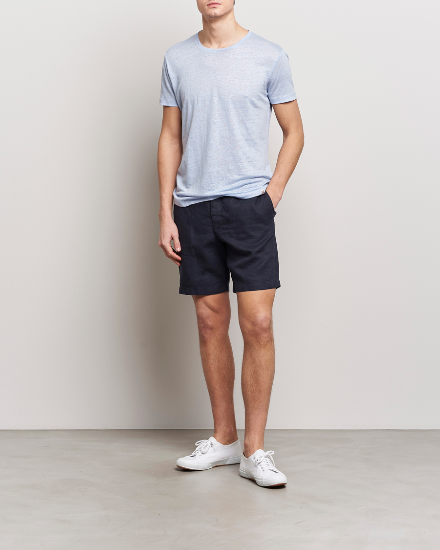 Homme | T-shirts | Orlebar Brown | OB Linen Crew Neck Tee Soft Blue