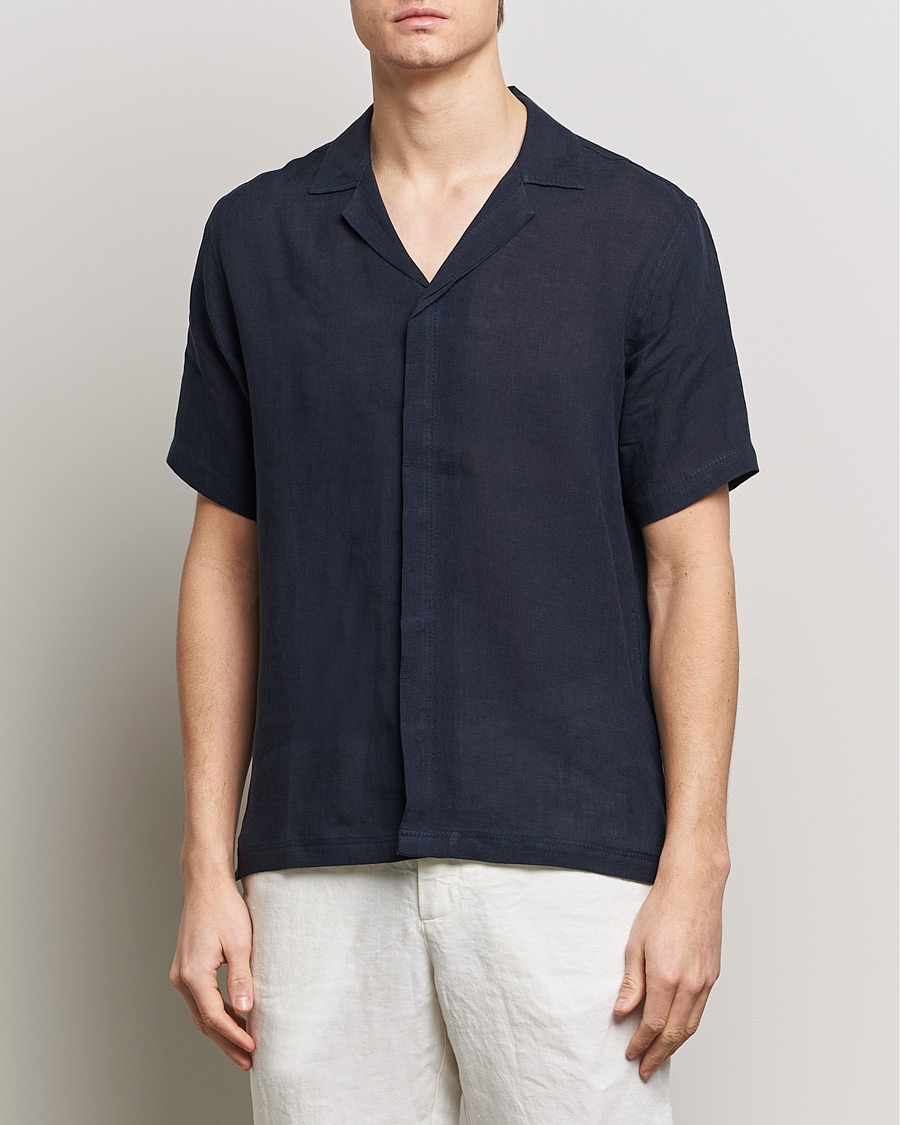 Homme | Sections | Orlebar Brown | Maitan Short Sleeve Linen Shirt Night Iris