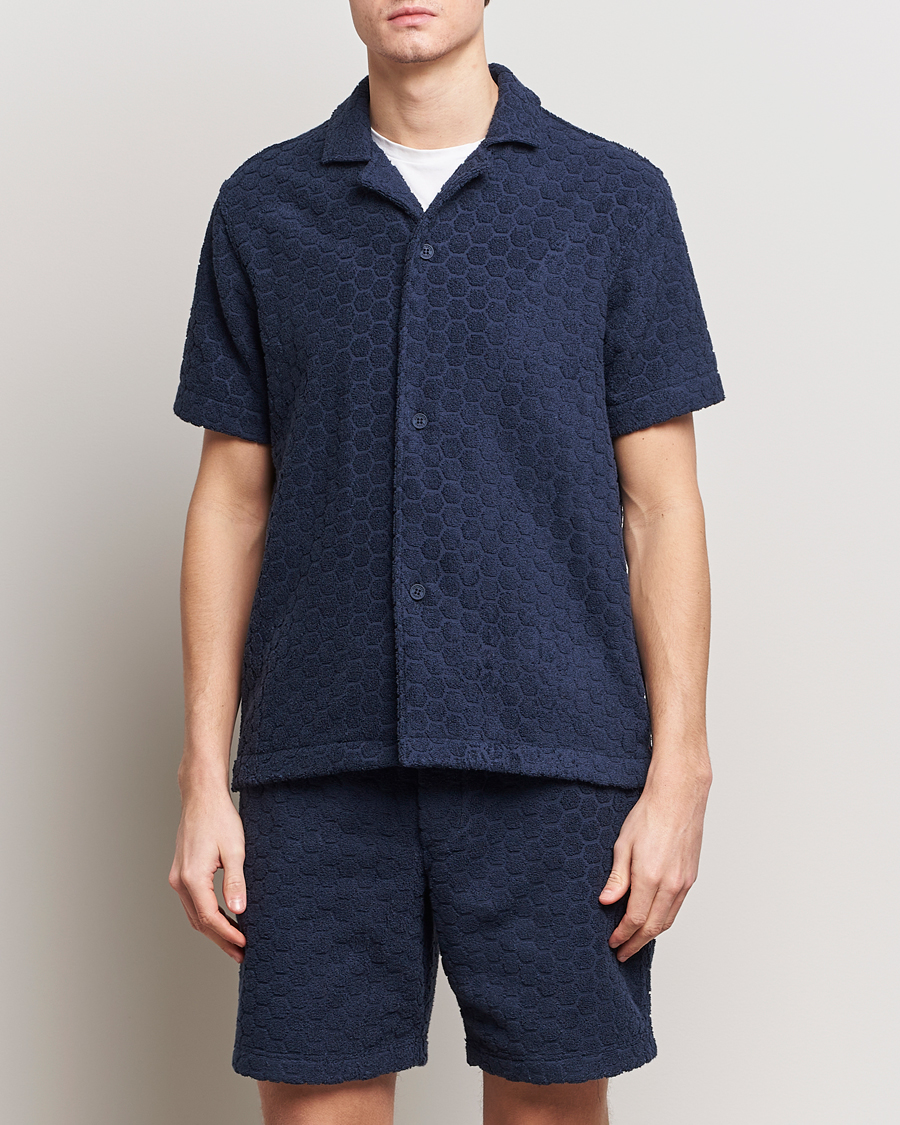 Homme | Sections | Orlebar Brown | Howell Atom Towelling Short Sleeve Shirt Night Iris