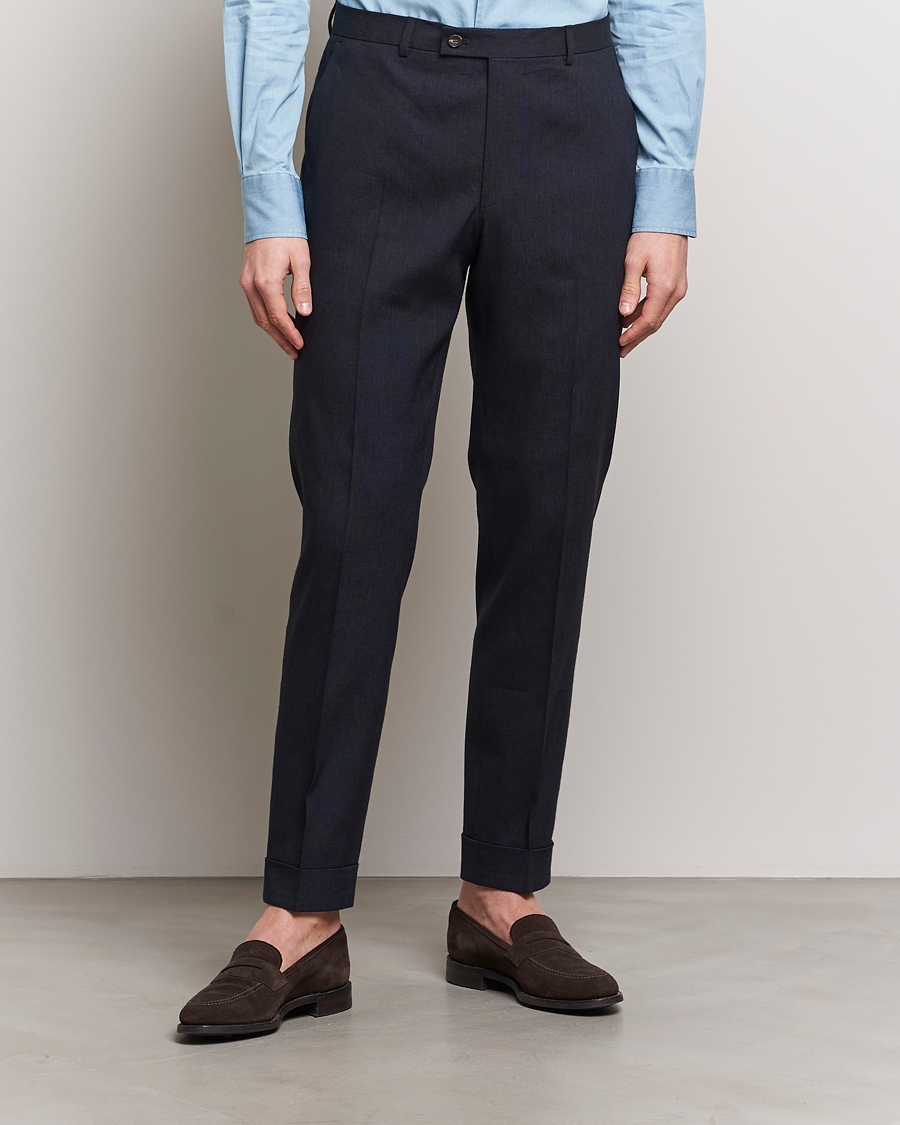 Homme | Pantalons En Lin | Morris Heritage | Jack Summer Linen Trousers Navy
