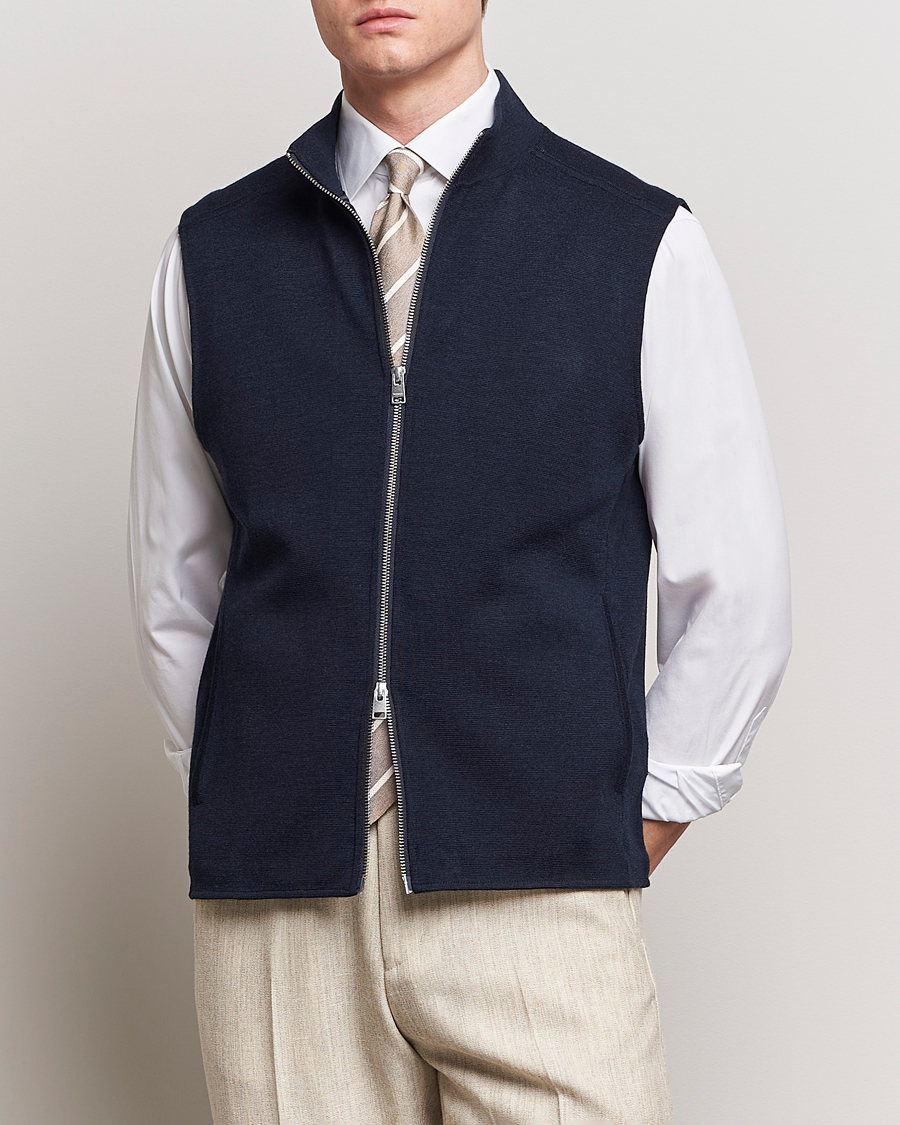 Homme | Soldes Vêtements | Morris Heritage | Kayden Merino Full Zip Vest Navy