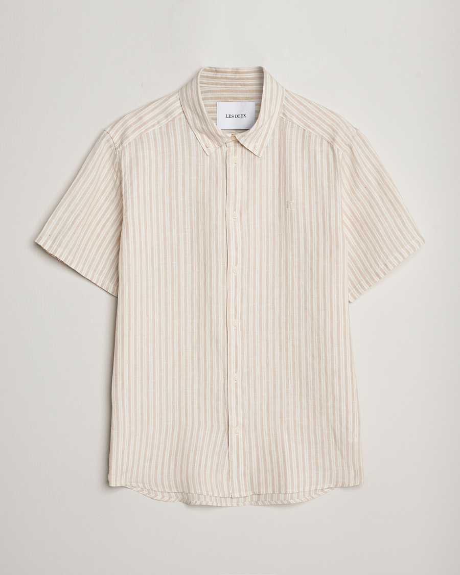 Homme | Chemises | LES DEUX | Kris Linen Striped Short Sleeve Shirt Sand/Ivory