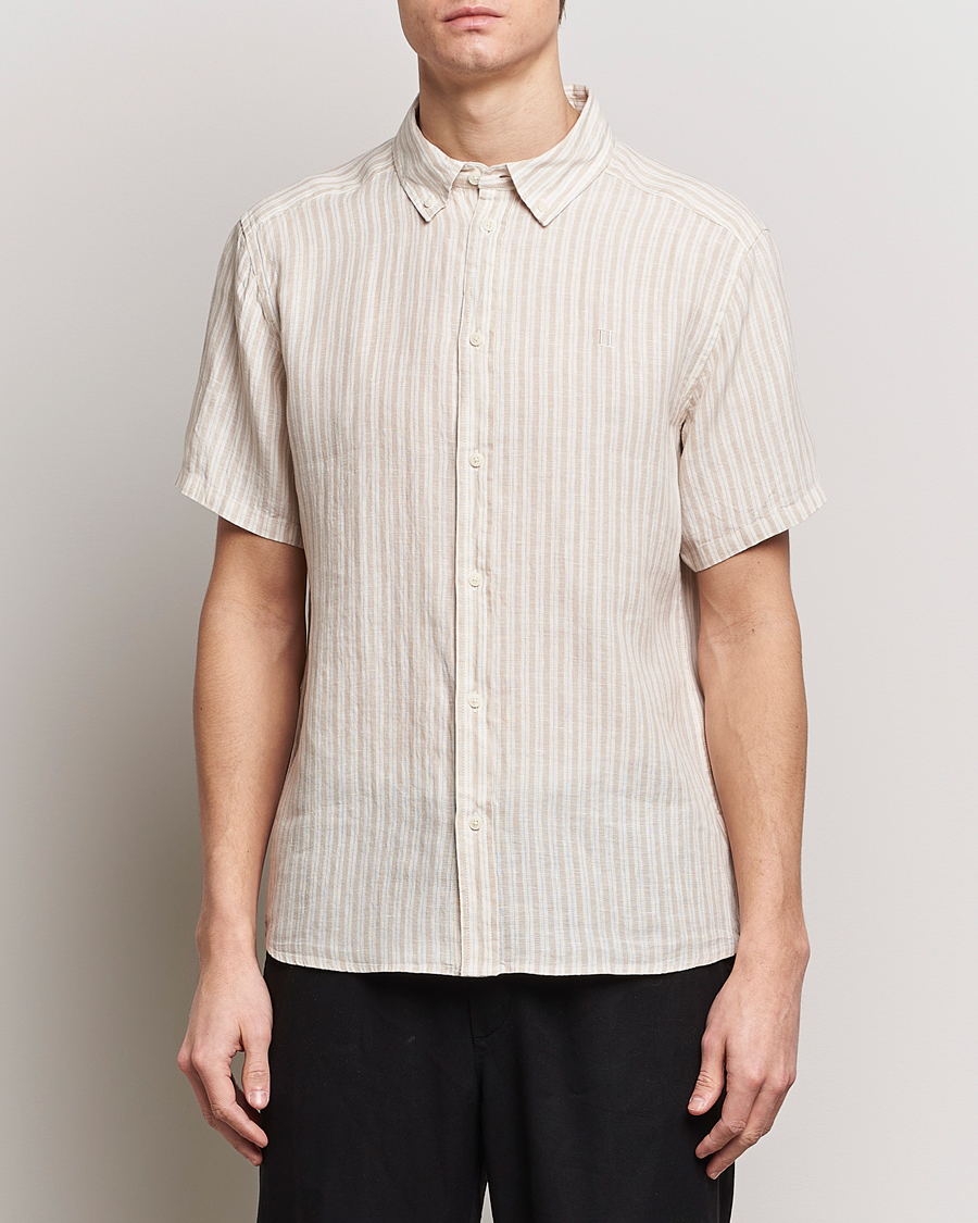 Homme | Chemises | LES DEUX | Kris Linen Striped Short Sleeve Shirt Sand/Ivory