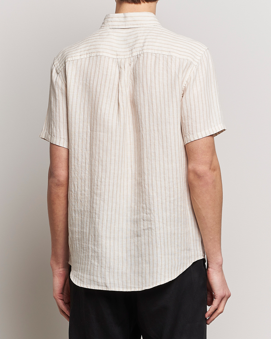 Homme | Chemises | LES DEUX | Kris Linen Striped Short Sleeve Shirt Sand/Ivory