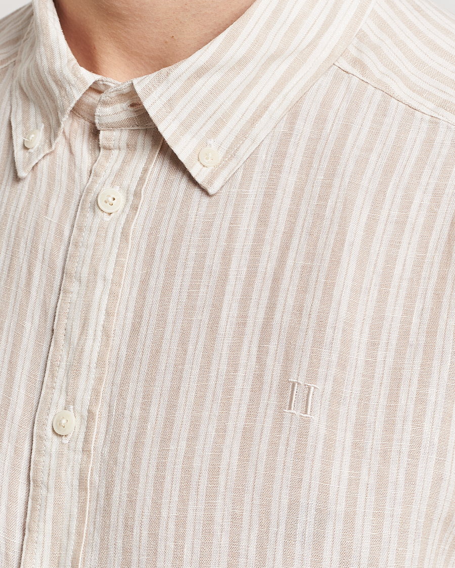 Homme | Chemises | LES DEUX | Kris Linen Striped Short Sleeve Shirt Sand/Ivory