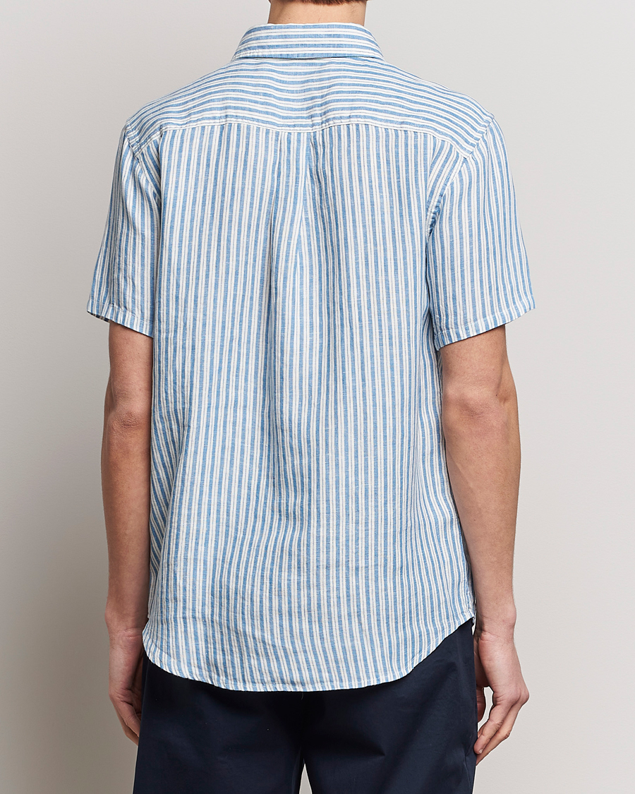 Homme | Chemises | LES DEUX | Kris Linen Striped Short Sleeve Shirt Blue/Ivory