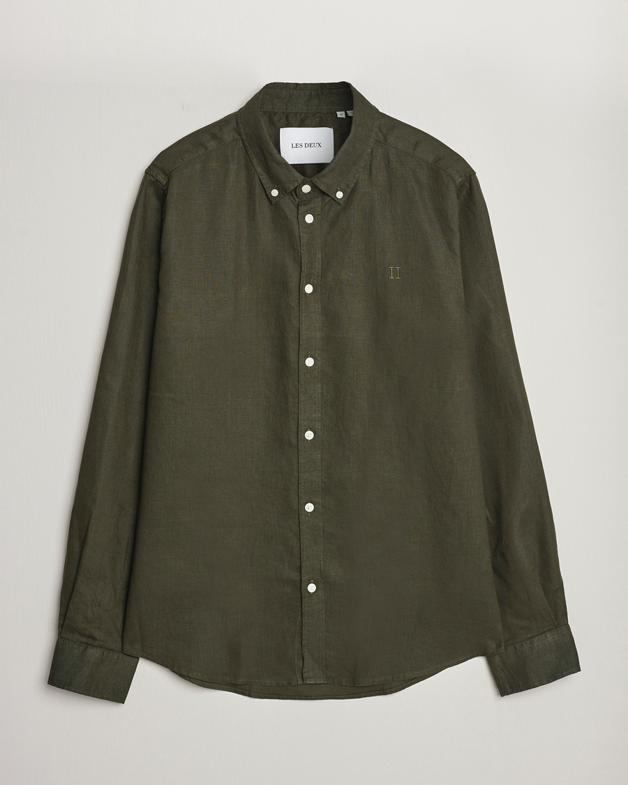 Homme | Chemises | LES DEUX | Kristian Linen Button Down Shirt Olive Night