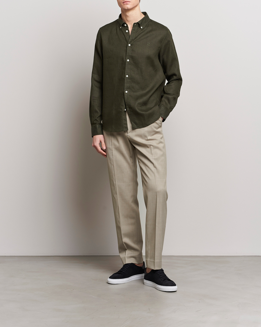 Homme | Chemises | LES DEUX | Kristian Linen Button Down Shirt Olive Night