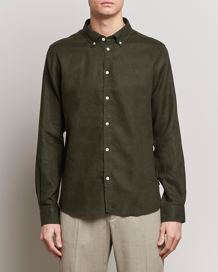 Homme | Vêtements | LES DEUX | Kristian Linen Button Down Shirt Olive Night