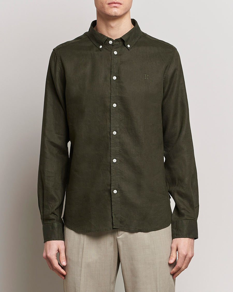 Homme | Chemises | LES DEUX | Kristian Linen Button Down Shirt Olive Night