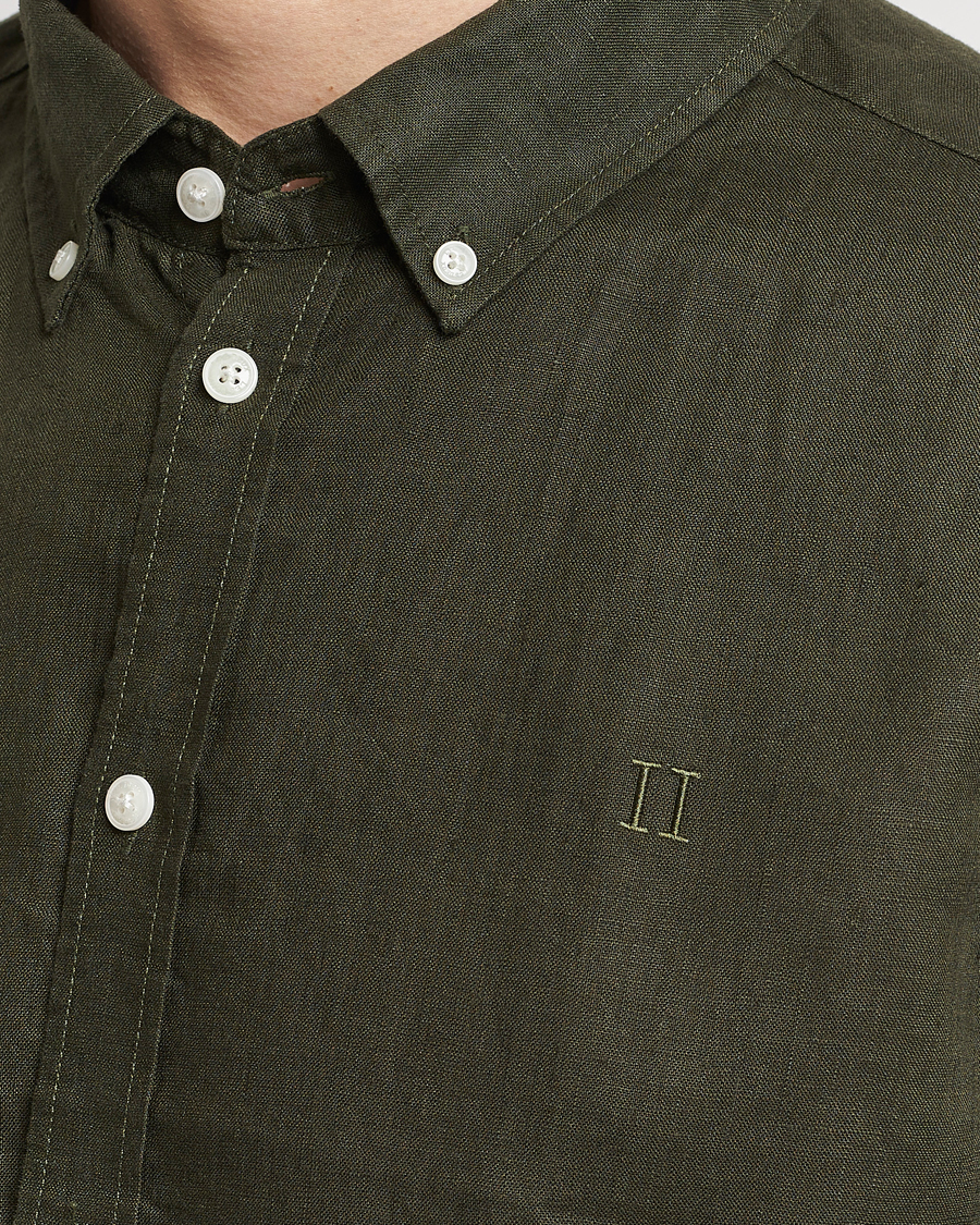 Homme | Chemises | LES DEUX | Kristian Linen Button Down Shirt Olive Night